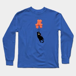 Black cat fly on hearts Long Sleeve T-Shirt